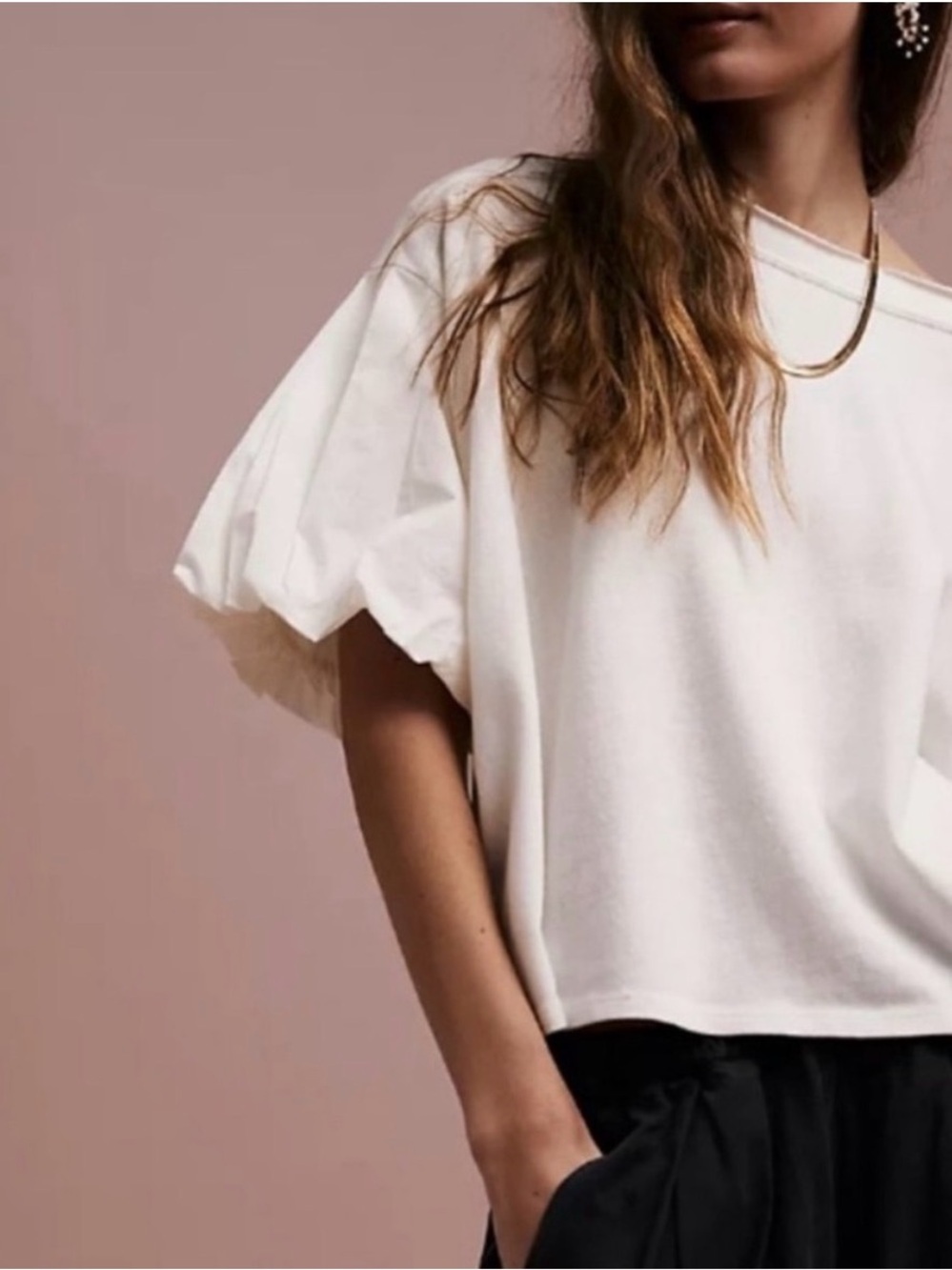 We The Free Blossom Tee Puffy Sleeve 100% Cotton Top White | Size M - Picture 2 of 7
